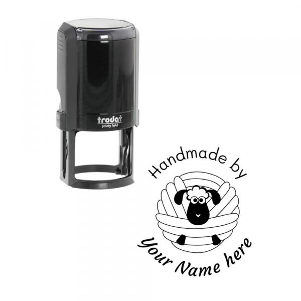 Personalised Handmade By Stamp - 40mm Round Sheep Design Trodat 4642 Self-Inking Stamp