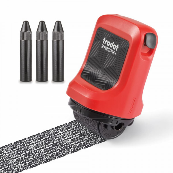 Trodat ID Protector+ Ink Roller – With Integrated Box &amp; Letter Opener (3in1) – incl. 3 Refill Inks