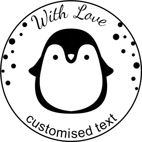 Custom Eco Gift Tag Stamp – With Love Penguin Design